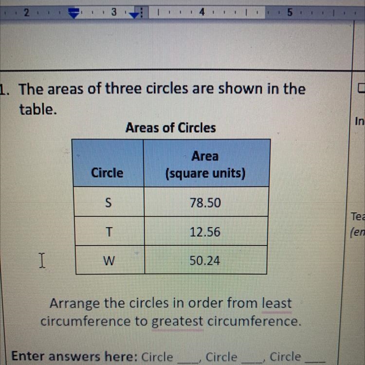 Arrange the circles in order from least circumference to greatest circumference-example-1