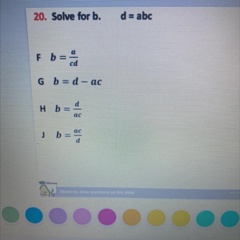 Solve for b. d = abc-example-1