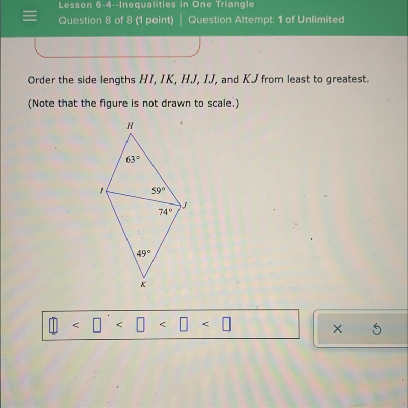 Order the side lengths HI, IK, HJ, IJ, and K J from least to greatest.-example-1