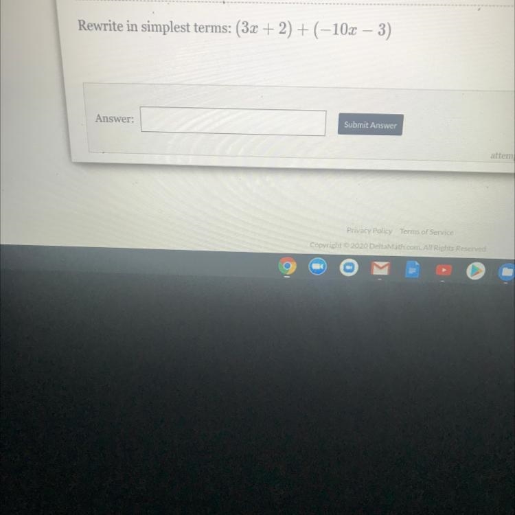 Rewrite in simplest terms: (3x + 2) + (-10x-3)-example-1