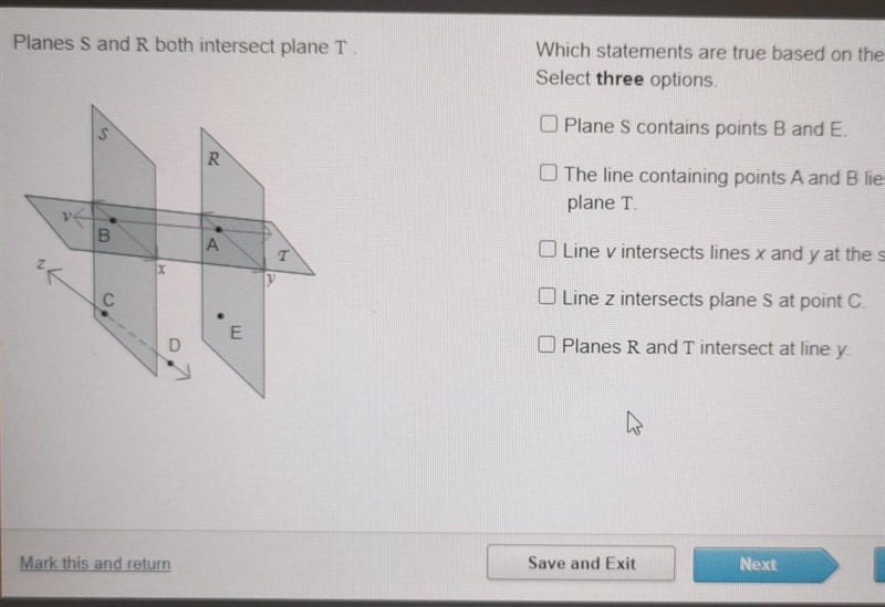 Planes S and R both intersect plane T Which statements are true based on the diagram-example-1