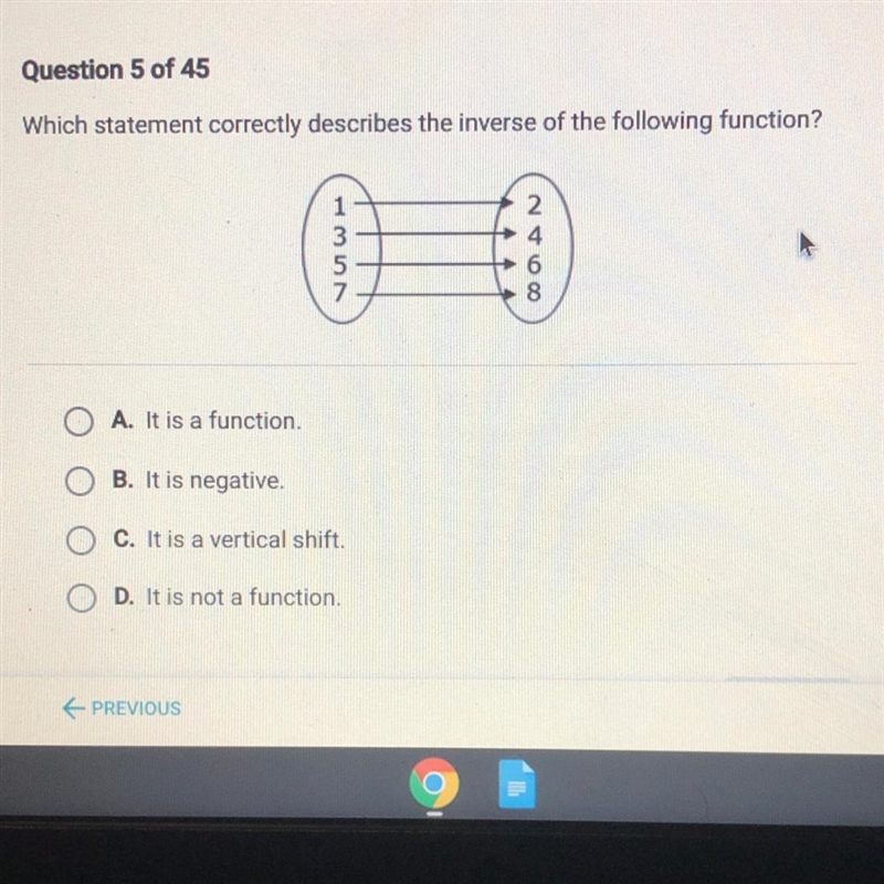 Which statement correctly describes the inverse of the following function?-example-1