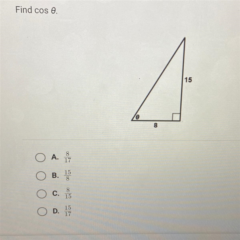 Find cos 0. 15 8 Kansnakka-example-1