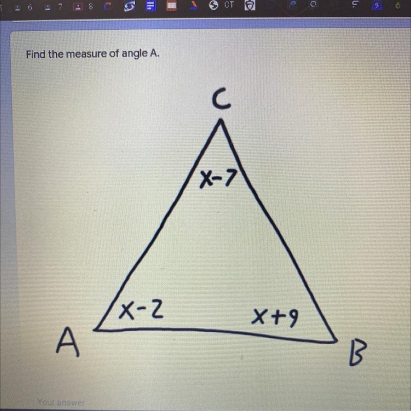 Find the measure of angle A.-example-1