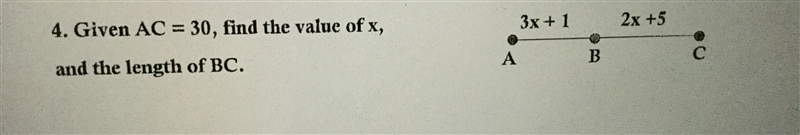 THIS IS URGENT. PLEASE HELP. given AC=30, find the value if x, and the length of BC-example-1