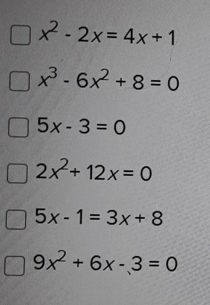 Select all of the following that are quadratic equations.​-example-1