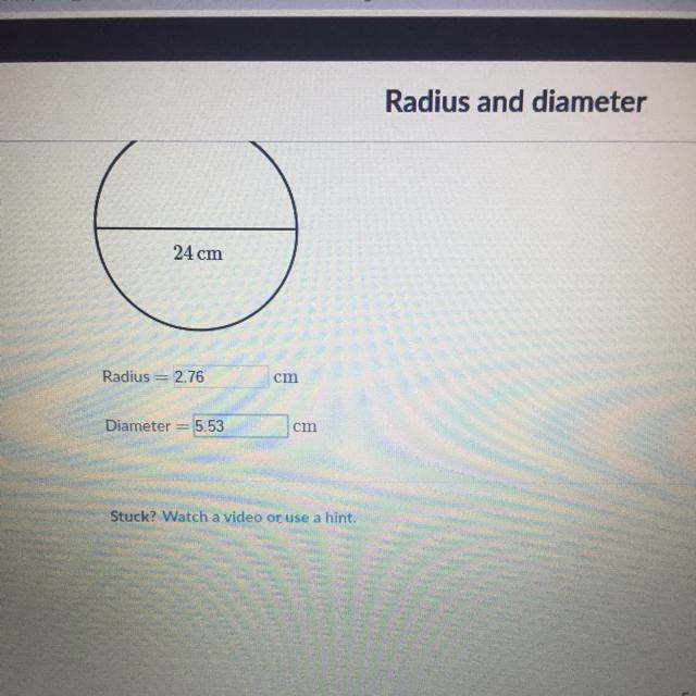 What is the radius and diameter of the following circle? 24 cm-example-1