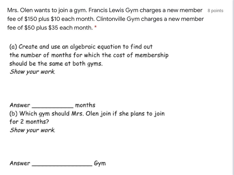 Mrs. Olen wants to join a gym. Francis Lewis Gym charges a new member fee of $150 plus-example-1