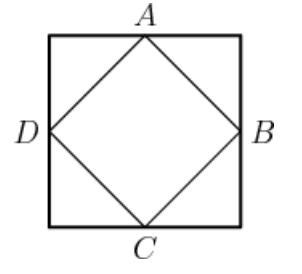 Points A,B,C and D are midpoints of the sides of the larger square. If the smaller-example-1