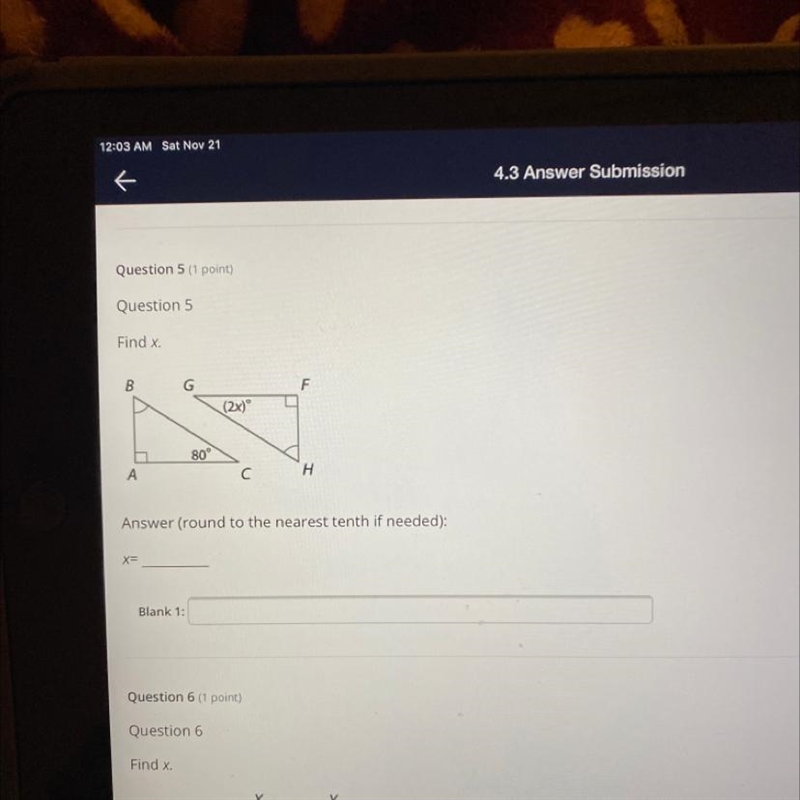 Find x. Round to the nearest tenth if needed.-example-1