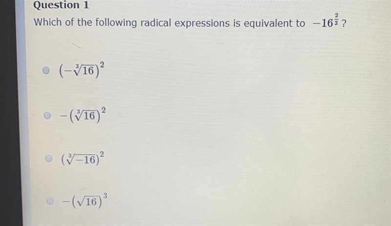 Which of the following radical expressions is equivalent to....-example-1