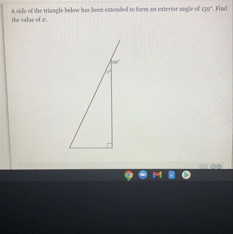 a side of the triangle below has been a extended to form an exterior angle of 159°. find-example-1