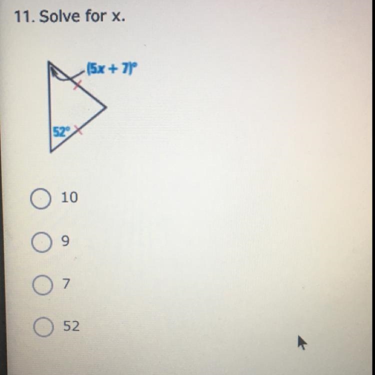 Solve for x. A. 10 B. 9 C. 7 D. 52-example-1