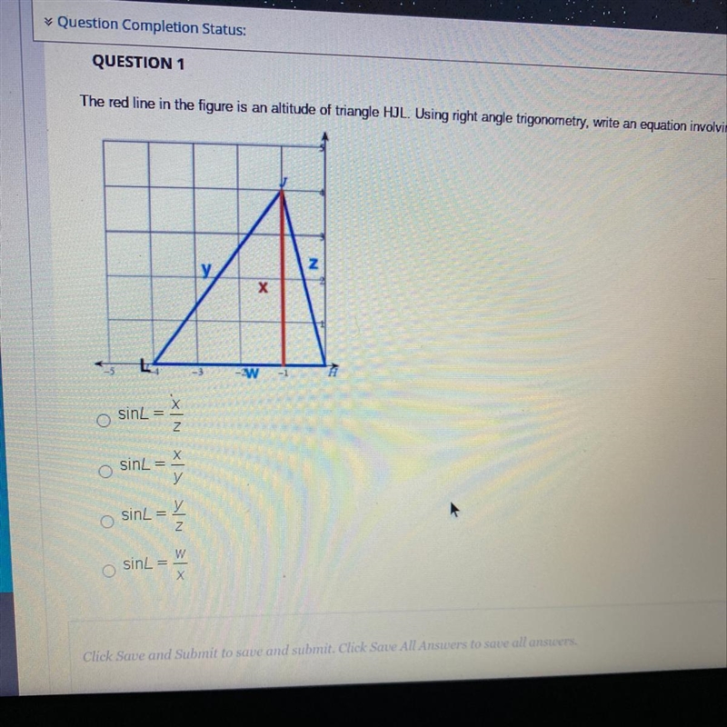 The red line in the figure is an altitude of triangle HJL. Using right angle trigonometry-example-1