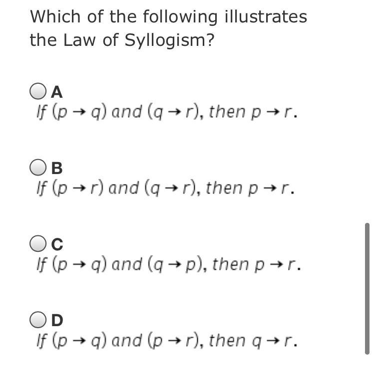 Which of the following illustrates the Law of Syllogism?-example-1