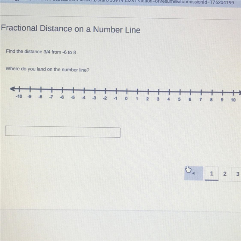 Find the distance 3/4 from -6 to 8.-example-1