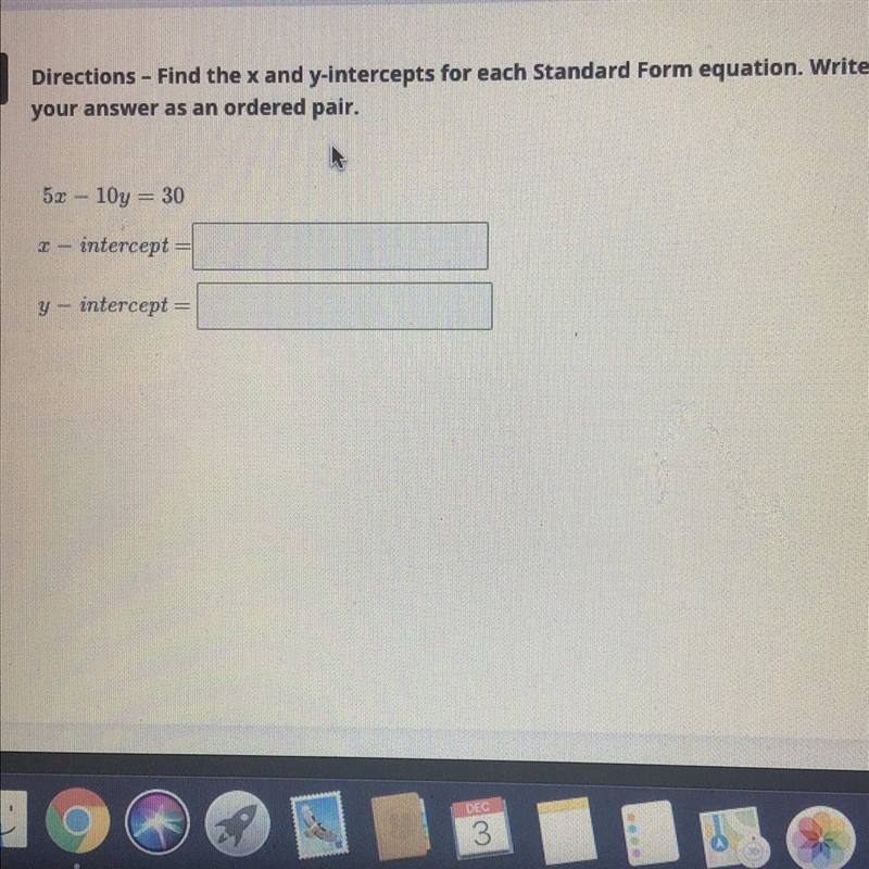 What are the x and y intercept.-example-1