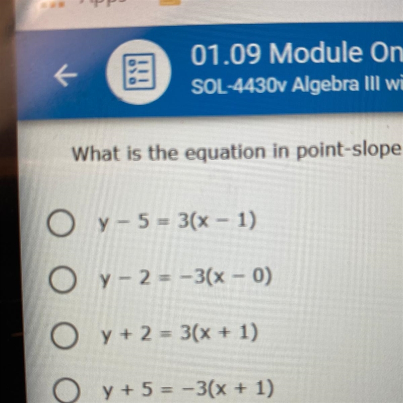 What is the equation in point-slope form of the line passing through (0, 2) and (1,5)?-example-1