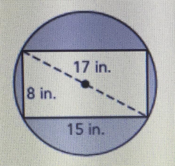 A rectangle is inscribed in a circle 17 in. 18 in. 15 in. Part A Calculate the exact-example-1