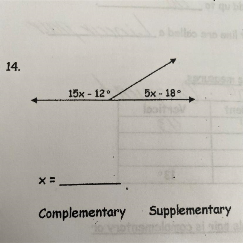 Please solve for x and is it complementary or supplementary-example-1