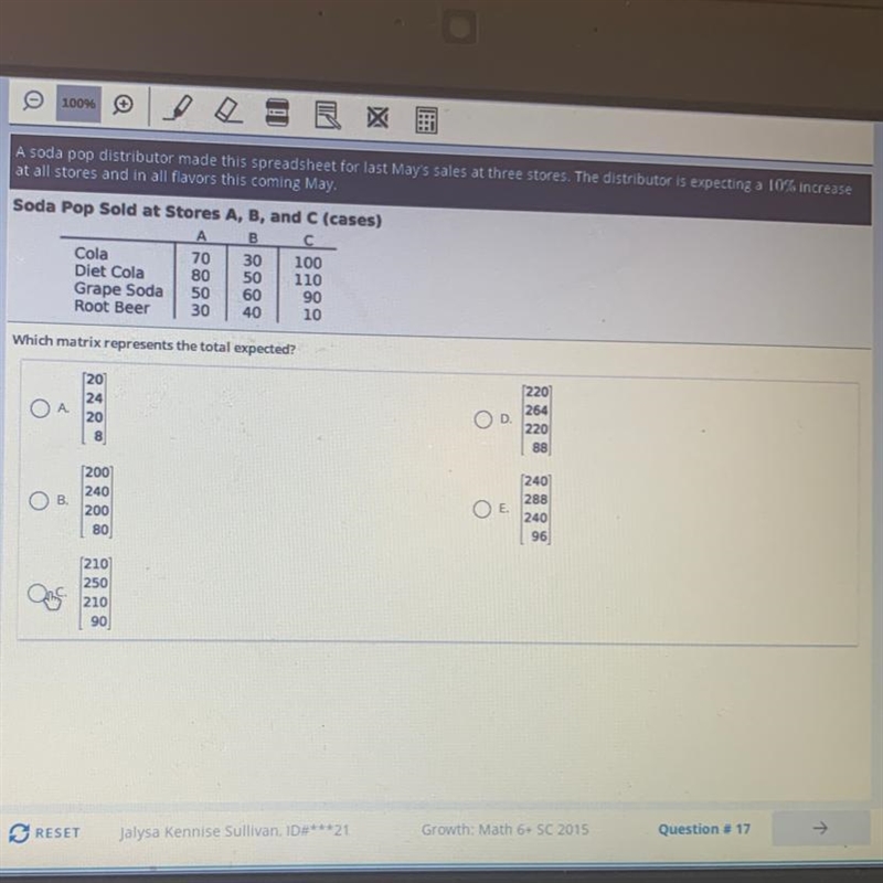 A soda pop distributor made this spreadsheet for last May's sales at three stores-example-1