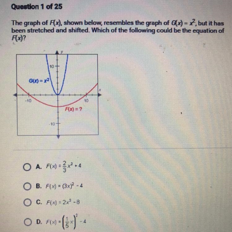 NEED HELP ASAP PLEASE!! The graph of F(x), shown below, resembles the graph of G(x-example-1