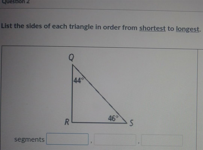 List the sides of each triangle in order form shortest to longest.​-example-1