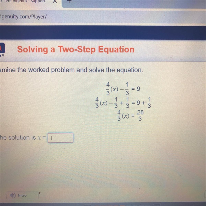 Examine the worked problem and solve the equation-example-1