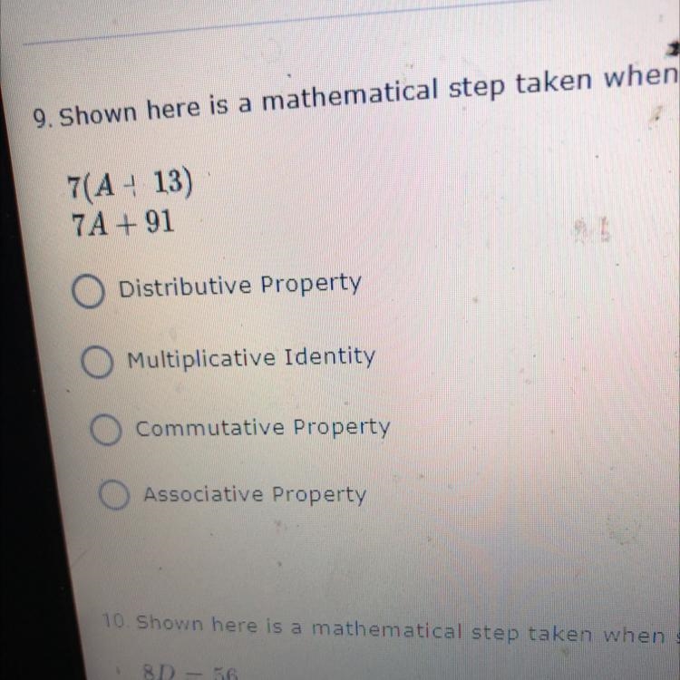 Shown here is a mathematical step taken when solving an equation. Identify the mathematical-example-1