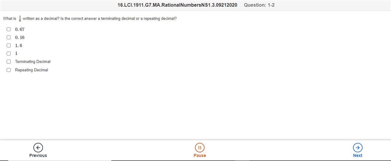 What is 1/6 written as a decimal? Is the correct answer a terminating decimal or a-example-1