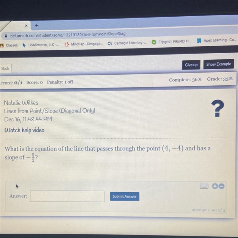 PLEASE HELPPPP What is the equation of the line that passes through the point (4, -4) and-example-1