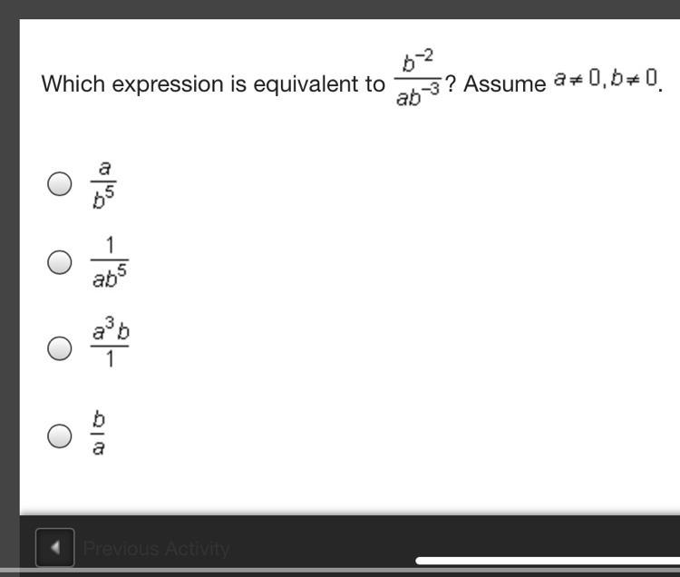 Which expression is equivalent to StartFraction b Superscript negative 2 Baseline-example-1