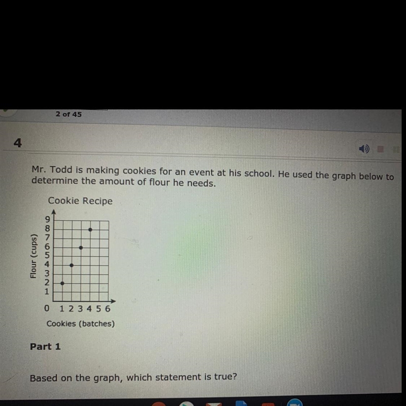 Based on the graph which statement is true A. He needs1 cup of flour for 1 batch B-example-1