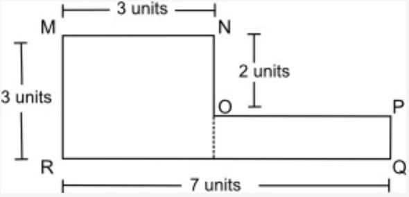 A polygon is shown: The area of polygon MNOPQR = Area of a rectangle that is 9 square-example-1