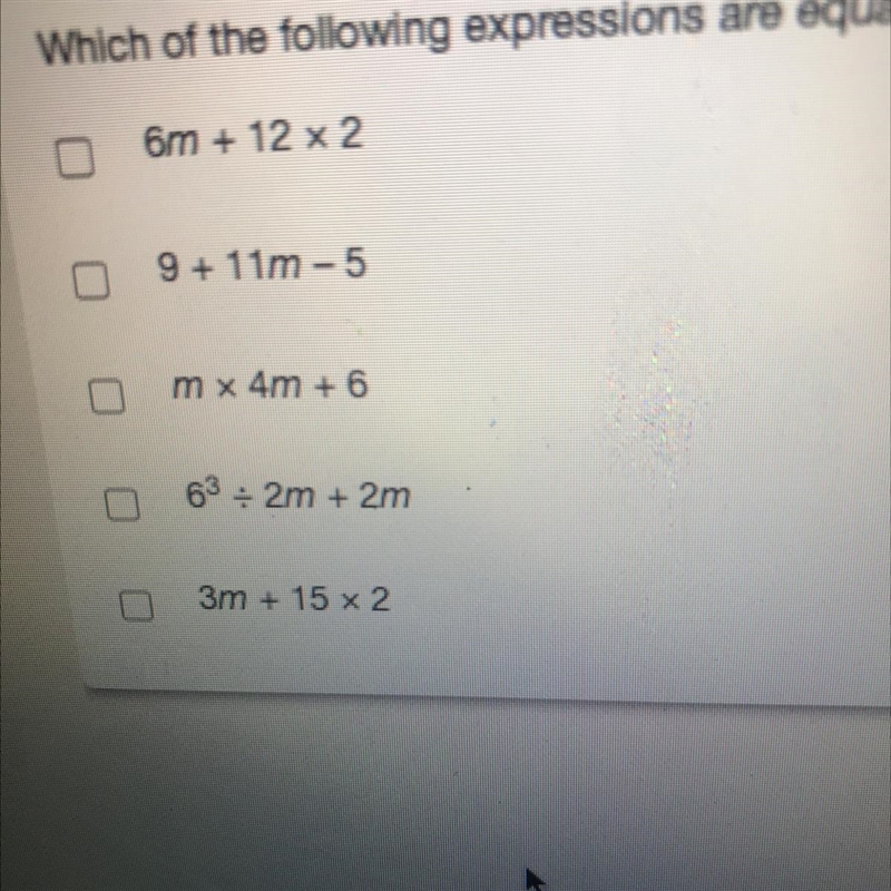 Which of the following expressions are equal to 42 when m=3? Select all that apply-example-1