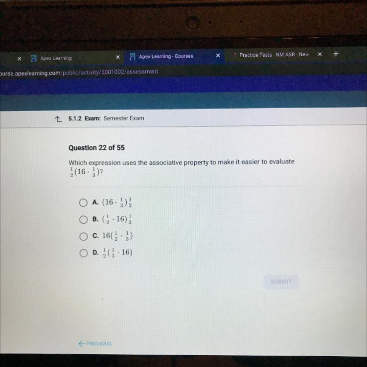 Which expression uses the associative property to make it easier to evaluate (16- })? OA-example-1