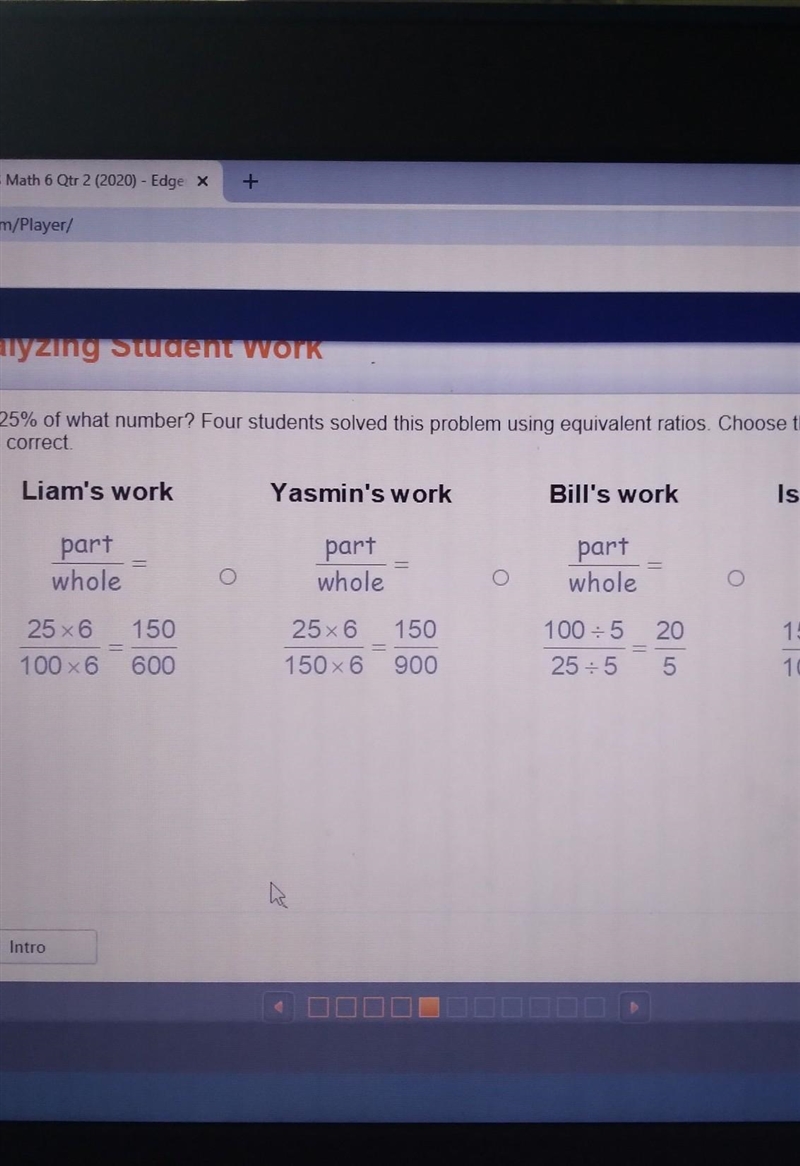 150 is 25% of what number? Four students solved this problem using equivalent ratios-example-1