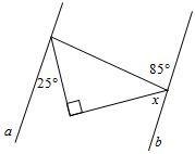 In the figure, find the value of x that makes a ∥ b. A. 50° B. 65° C. 75° D. 95°-example-1