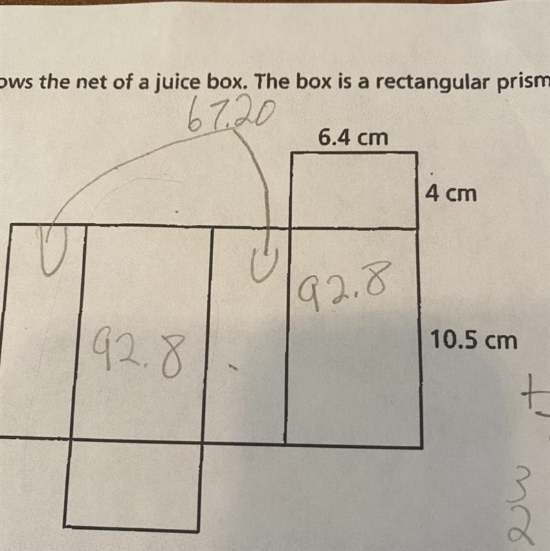 The diagram shows the net of a juice box. The box is a rectangular prism. What is-example-1