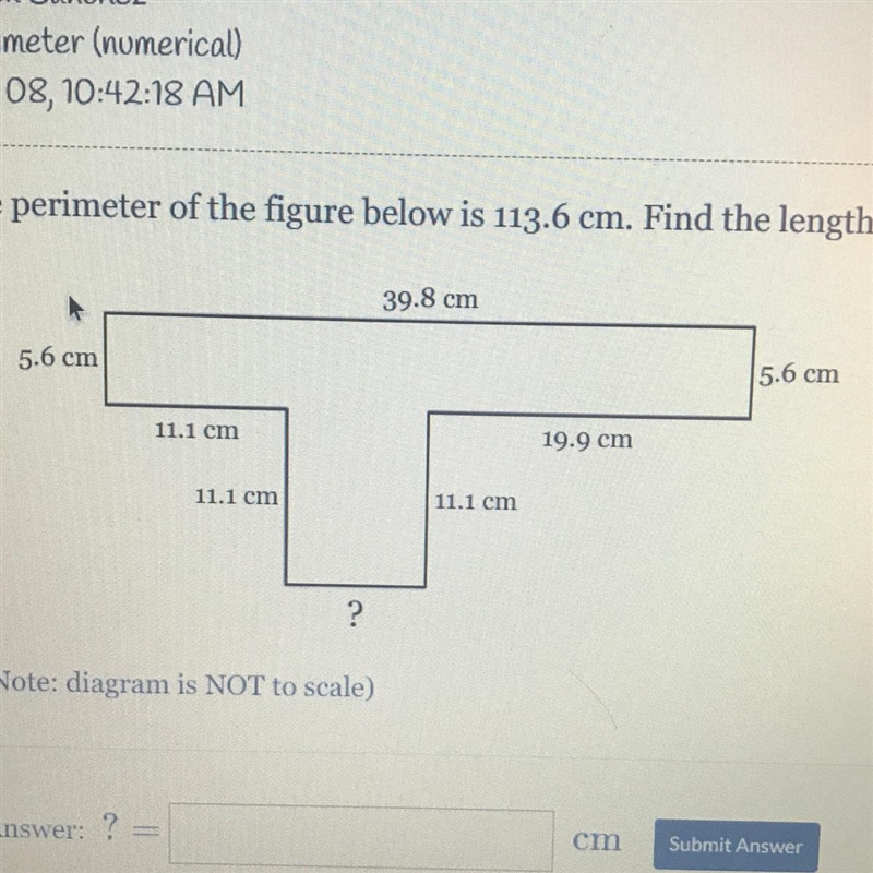 The perimeter of the figure below is 133.6 .find the length of the missing side please-example-1