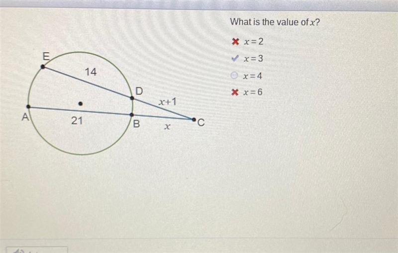 What is the value ofx? * x-2 x=3 x=4 * x=6 ANWSER IS B X=3-example-1