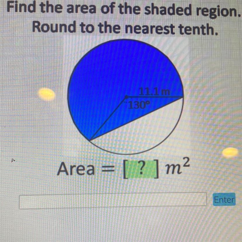 Find the area of the shaded region. Round to the nearest tenth.-example-1