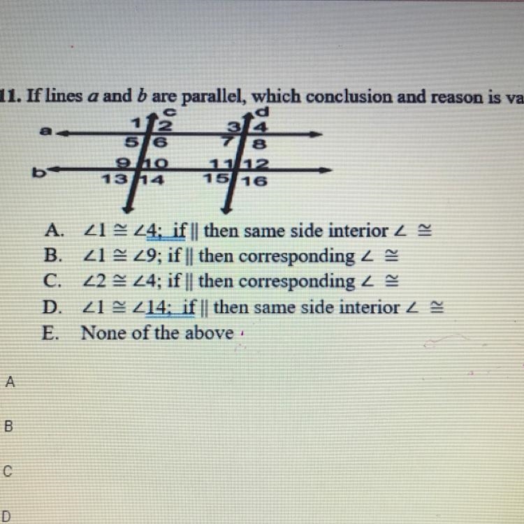 If lines a and b are parallel, which conclusion and reason is valid? PLEASE HELP MEEEE-example-1