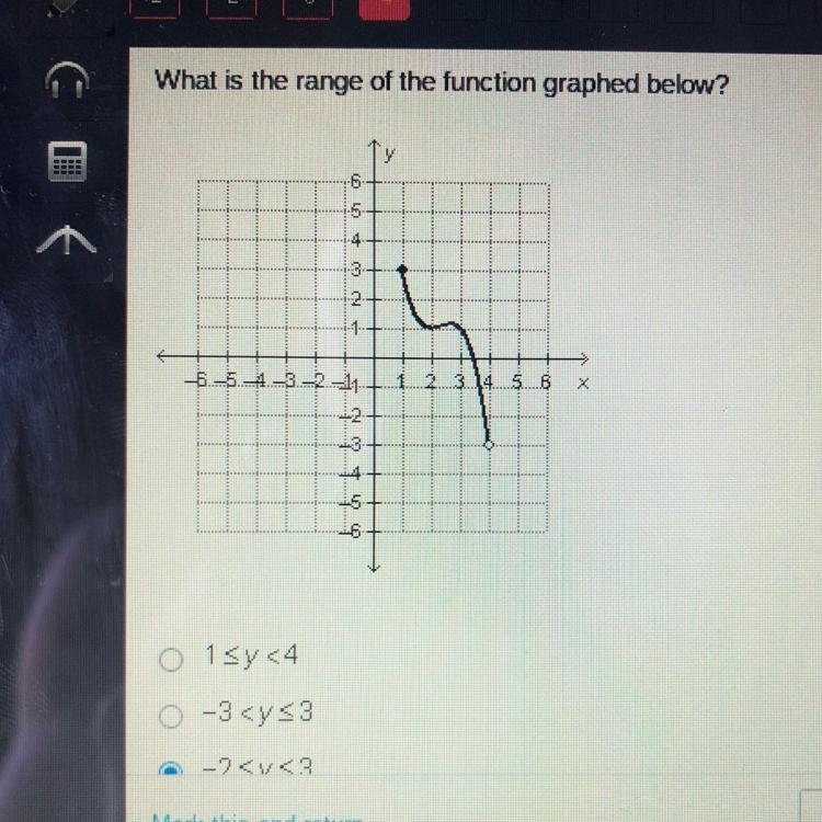 What is the range of the function graphed below? 1) 1 2) -3 3) -2 4) -3-example-1