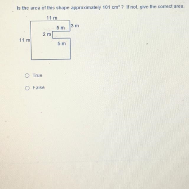 Is the area of this shape approximately 101 cm ? If not, give the correct area, true-example-1