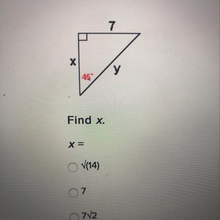 7 х 45 Find x. x= V(14) 7 07/2-example-1