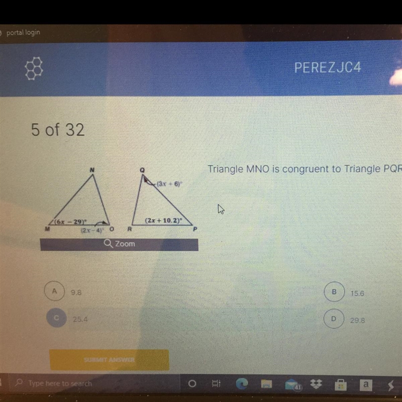 Triangle MNO is congruent to Triangle PQR. What is the measure of-example-1