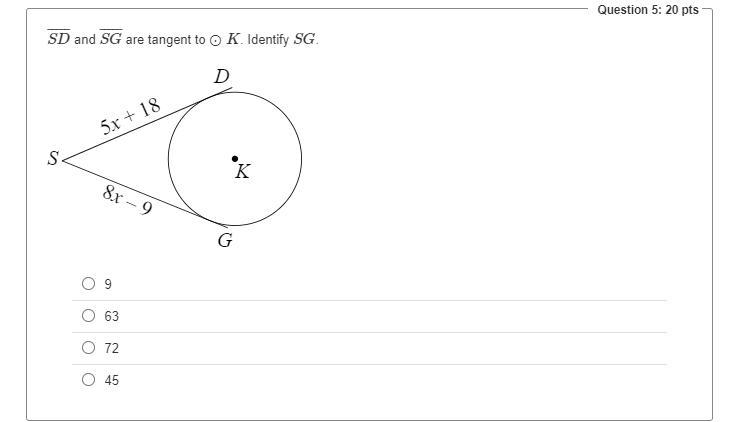 SD and SG are tangent to ⊙ K. Identify SG. HELP!!-example-1