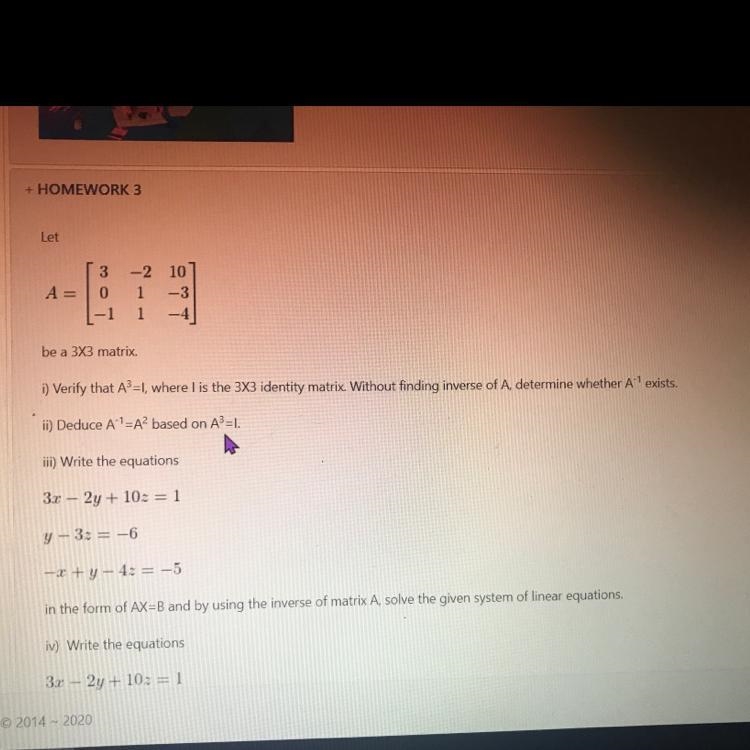 How to do ii) Deduce A^-1 = A^2 based on A^3=I-example-1