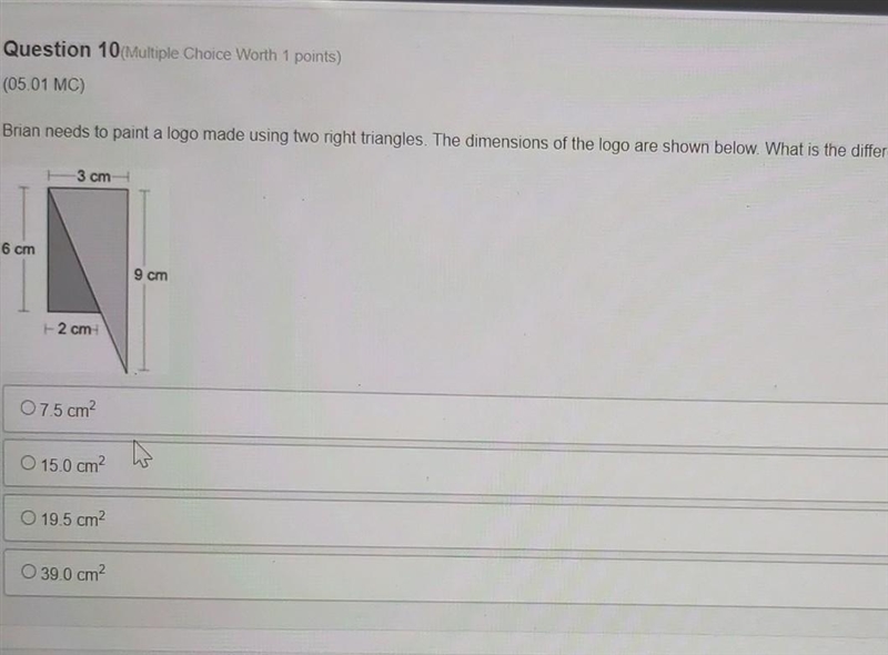 Brian needs to paint a logo using two right triangles. The dimensions of the logo-example-1